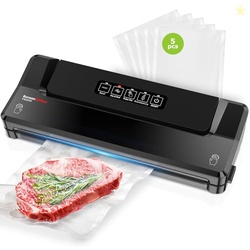 Bonsenkitchen Vacuum Sealer Machine With 5 Vacuum Bags,Black