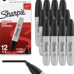 Sharpie Permanent Markers, Chisel Tip, Black, 12 Count - Home, School,