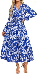 GRACE KARIN Fall Wedding Guest Causal Midi Floral V Neck Dresses | Lon