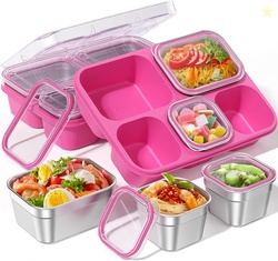 BiuLeon Snackle Box Containers Stainless Steel 5 Compartments Divided 