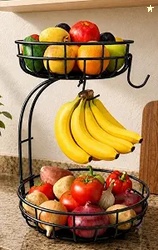 2 Tier Modern Fruit Basket for Kitchen Counter with 2 Banana Hook | Sp