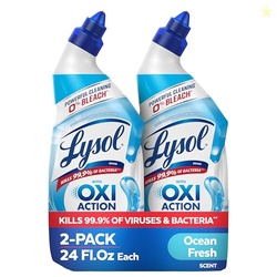 Lysol Toilet Bowl Cleaner Clinging Gel, OXI Action, 0% Bleach, 24 oz, 