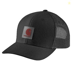 Carhartt Men's Rugged Flex Twill Mesh-Back Logo Patch Cap, Black, One 