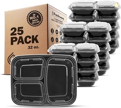 Freshware Meal Prep Containers [25 Pack] 3 Compartment with Lids Food 