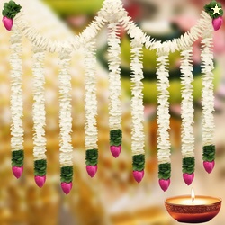 YAZHPA 30 Inch Diwali Decorations Artificial Jasmine Garland with Lotu