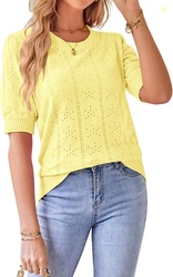 GRACE KARIN Women's Puff Short Sleeve Crew Neck Knit Tops