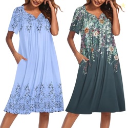 Ekouaer Womens Nightgown House Dress with Pockets Short Sleeve Moo Moo