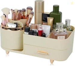Makeup Organizer Countertop with Drawer 360 Rotating Brush Holder Stor
