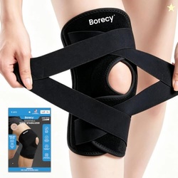 Borecy Knee Brace for Knee Pain, Meniscus Tear, Black, Medium