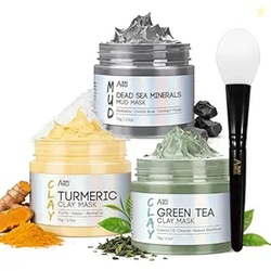ANAI RUI 3-Pcs Face Mask Set -Turmeric Green Tea, Dead Sea 2.5 oz Each