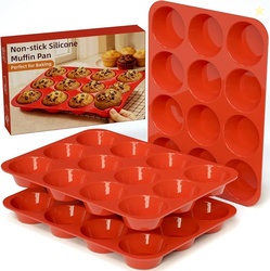 SINBEE Silicone Muffin Pans for Baking - 3 Pack Silicone Molds 12 Cups