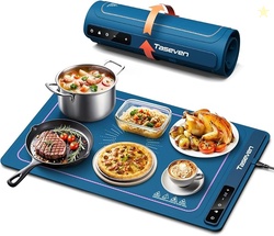 Food Warming Mat7 Temp,4H Timer,Thermochromic Line,Kids Lock,Blue