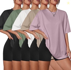 Kinglaman 5 Pack Womens Oversized T Shirts Workout Short Sleeve Summer