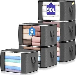 90L Large Storage Bags 6 Pack Clothes Storage Bins Closet Organizers
