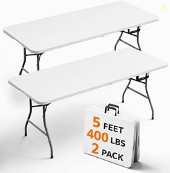 Folding Table 5FT 2 Pack Heavy Duty Plastic Table Foldable & Portable,