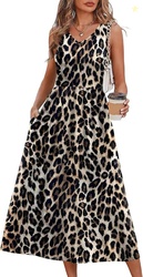 OFEEFAN Summer Dresses for Women 2026 Flowy Casual Midi Dress V Neck B