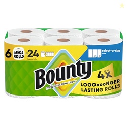 Bounty Select-A-Size Paper Towels, White, 6 Mega Rolls = 24 Regular Ro
