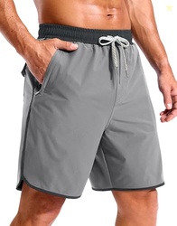 Mens 7" Swim Trunks with Compression Liner Bathing Suit LightGrey,XL