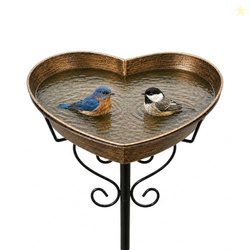 35In Metal Heart-Shaped Bird Bath, Vintage 12.1"D 2.17" Deep Romance B