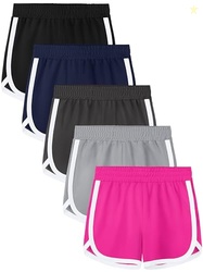Aikuco 5 Packs Girls Soccer Shorts Toddler Athletic Running Dolphin Ac
