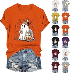 Womens Cotton T Shirts Halloween Cute Graphic Tees Fall Casual Tops