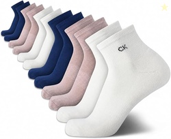 Calvin Klein Mens 12 Pack Soft Cushioned Quarter Cut Ankle Socks