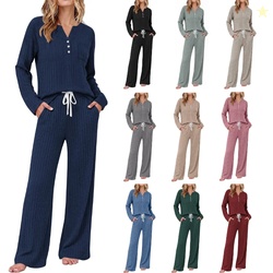 Ekouaer Women's 2 Piece Lounge Set Long Sleeve Knit Ribbed Pajama Sets