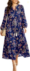 Womens Boho Maxi Dress Cotton Casual Dresses Fall Long Sleeve Floral P