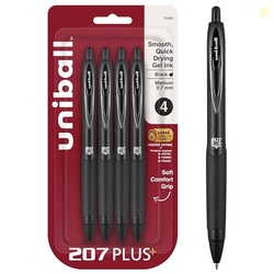 uniball 207 Plus+ Gel Pens, Black Ink, 0.7mm Medium Point, 4 Count