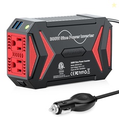 BESTEK Pure Sine Wave Power Inverter, 300W DC 12-17V to 110V AC Car Ad