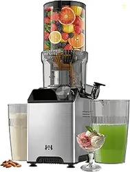 Cold Press Juicer Wide Feed Chute Masticating Juicer, Gray Knob