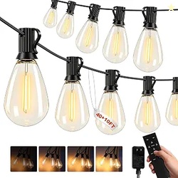 50(40+10)FT Outdoor String Lights 15m Waterproof Remote LED Patio Ligh