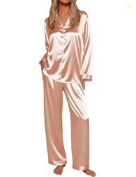 Ekouaer Silk Satin Pajamas for Women Button Down Long Sleeve Lounge Se