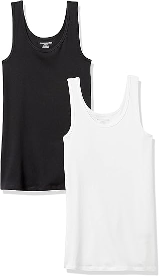 Amazon Essentials Women's Slim-Fit Ribbed Scoop Neck Tank Tops, Pack o