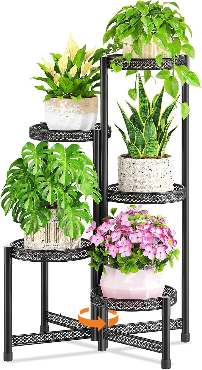 LASZOLA Plant Stand Indoor Outdoor Tall for Multiple Plants 5 Tier Bla