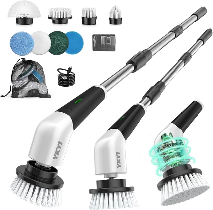 YKYI Electric Spin Scrubber Cordless Power Cleaning Brush with Long Ha