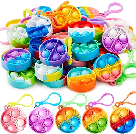 JOYIN Round Pop Fidget Keychain 30 Pack Pop Fidget Toys Bulk Party Fav