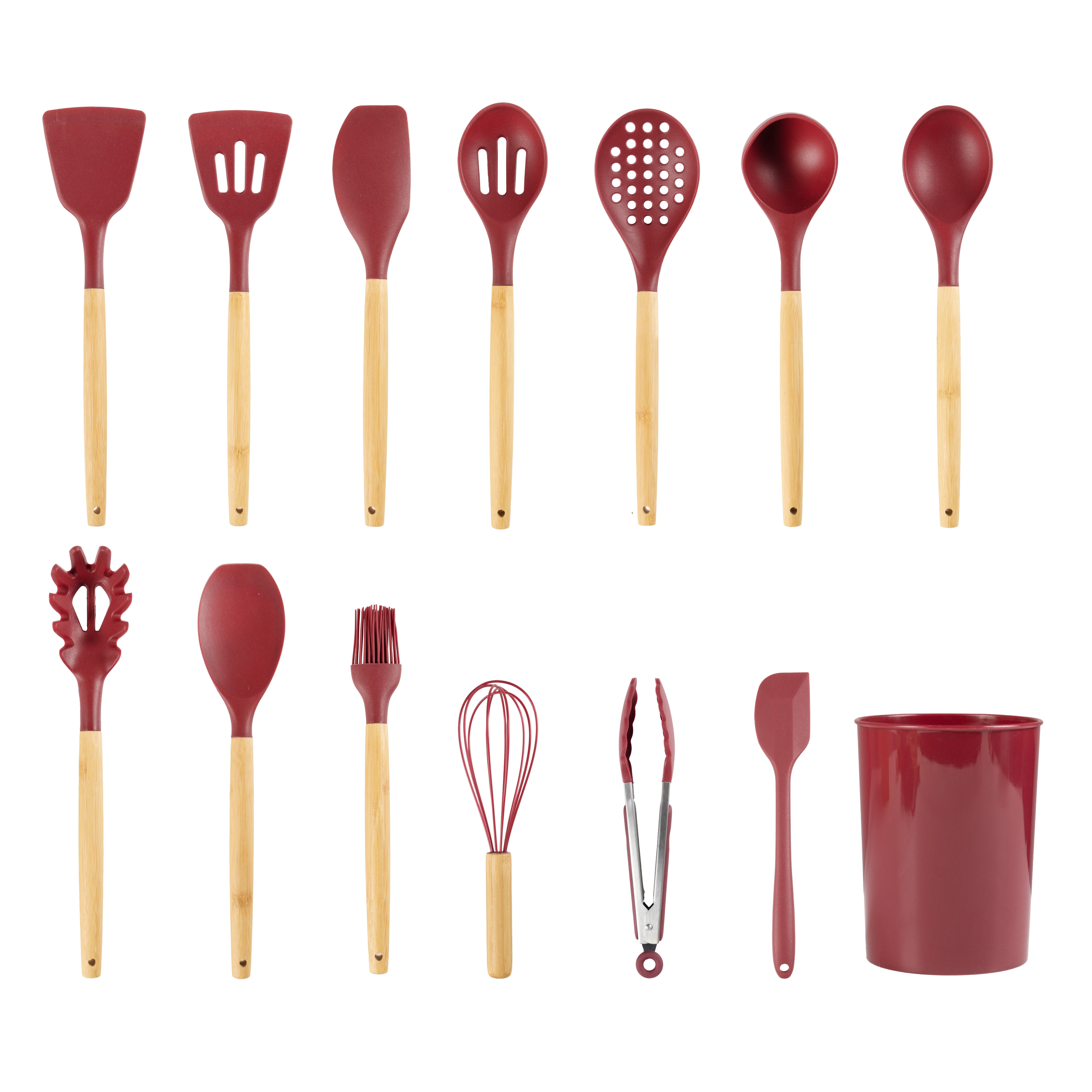 Mainstays Bamboo and Silicone Luscious Merlot Gadgets Set 14 pieces