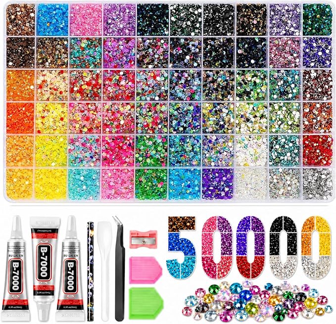 50000Pcs Ultimate Bedazzling Kit with Rhinestones 60 Colors 3mm Flatba