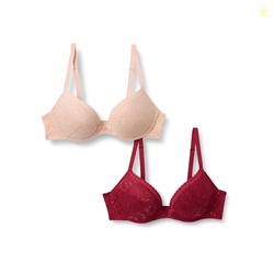 Amazon Essentials Women's Padded Underwire Lace Push-Up Bra, Pack of 2