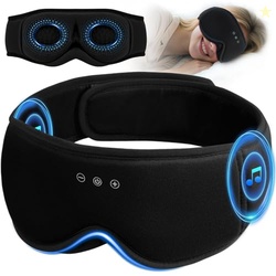Bamboo Cotton Sleep Mask with Bluetooth Headphones, 100% Blackout, Bla