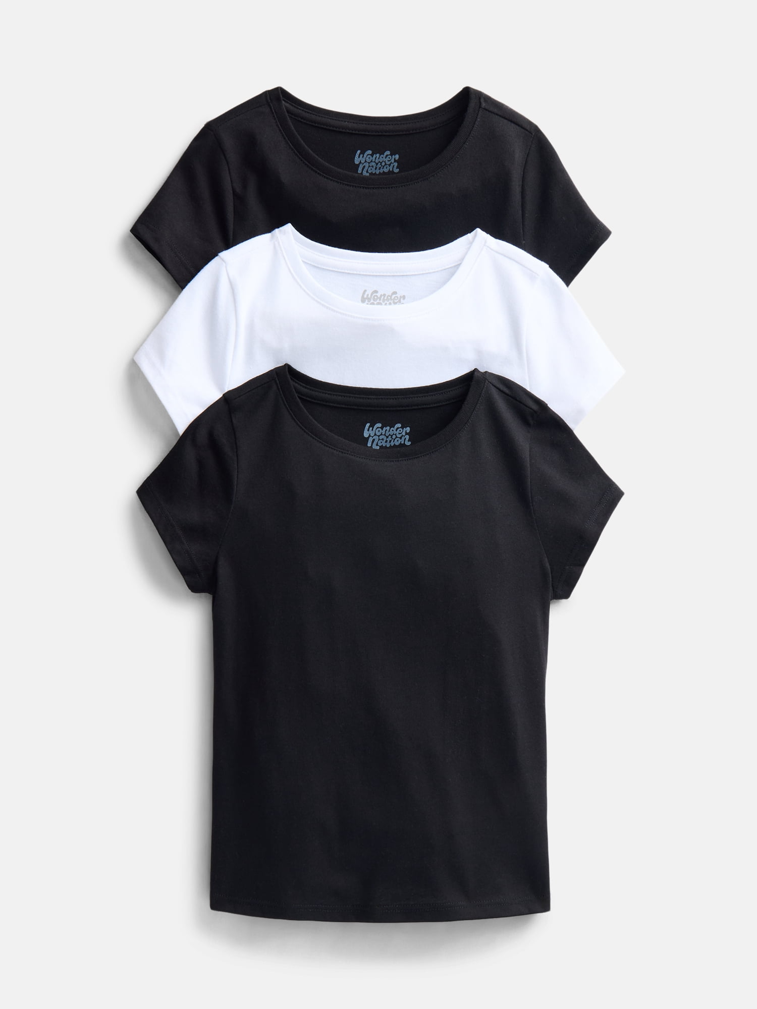 Wonder Nation Girls Short Sleeve Kid Tough T-Shirt 3-Pack, Sizes 4-18 