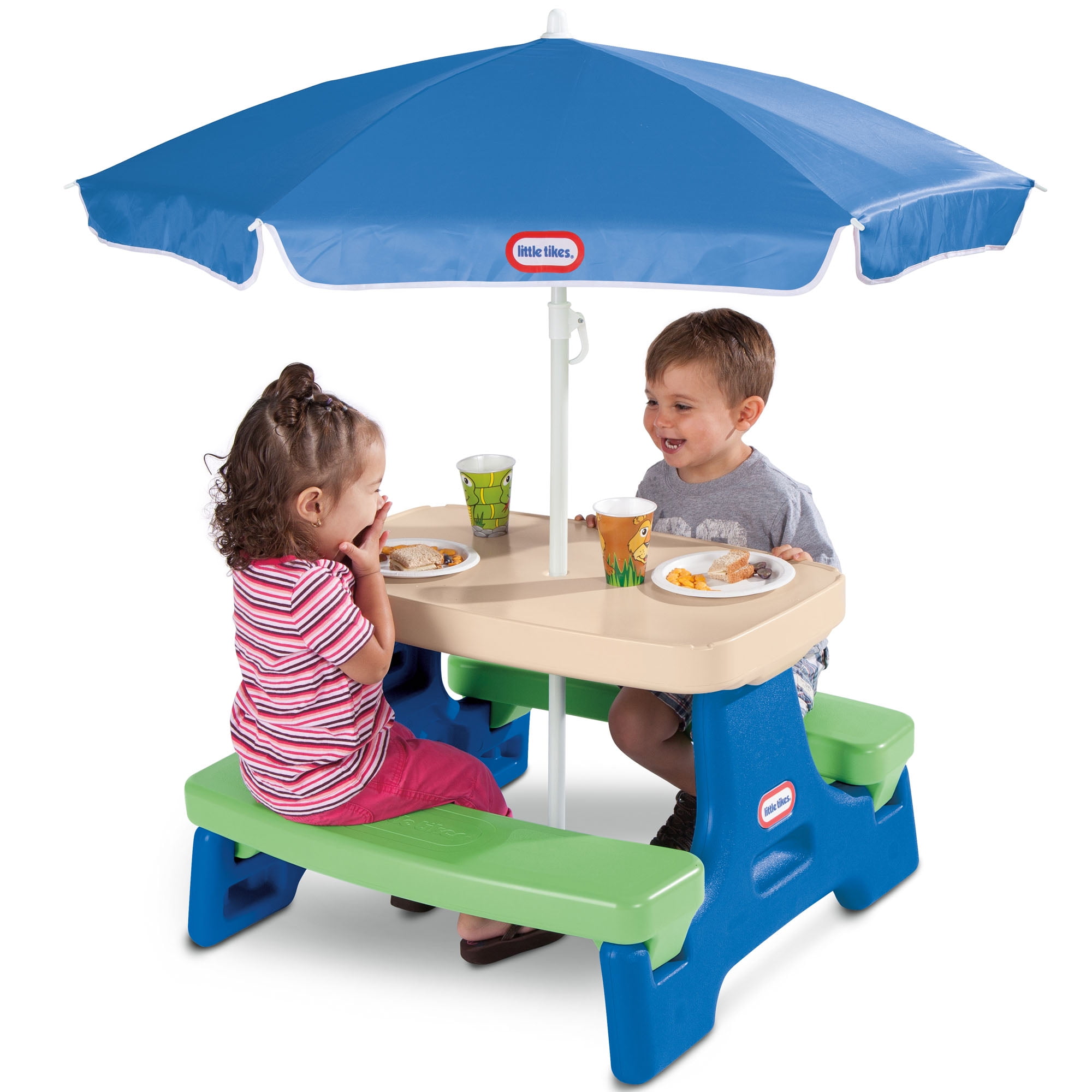 Little Tikes Outdoor Portable Kids Picnic Table with Umbrella Blue Gre