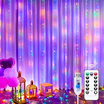 Minetom Curtain Lights 300 LED Dimmable Twinkle Fairy Lights, 8 Modes
