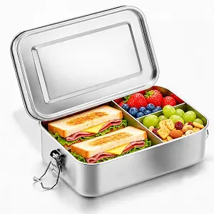 P&P CHEF 1400 ML Bento Box 3-Section Stainless Steel Lunch Boxes, 1 Pc