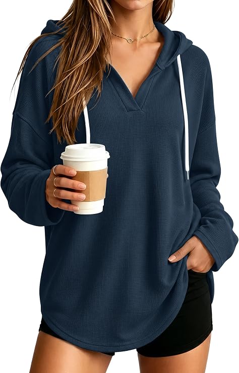 ANRABESS Hoodies for Women Waffle Knit Oversized Sweatshirt