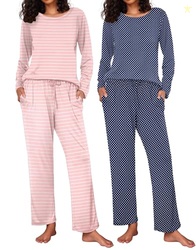Ekouaer Women's 2 Pack Pajama Sets Long Sleeve Lounge Set Soft Comfy P