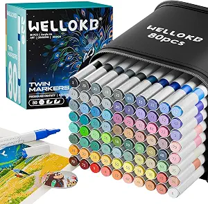 WELLOKB 80 Colors Dual Tip Brush & Fine Acrylic Paint Markers Fabric M