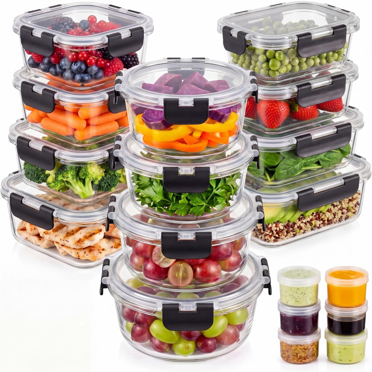 36 Pack Glass Food Storage Containers with Lids Airtight Bento Boxes M