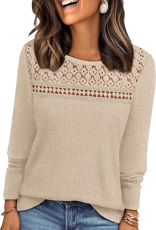 WIHOLL Womens Lace Long Sleeve Shirts Fall Tops Fashion Dressy Casual 
